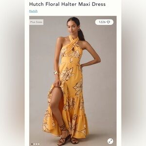HUTCH Yellow FLORAL HALTER MAXI DRESS